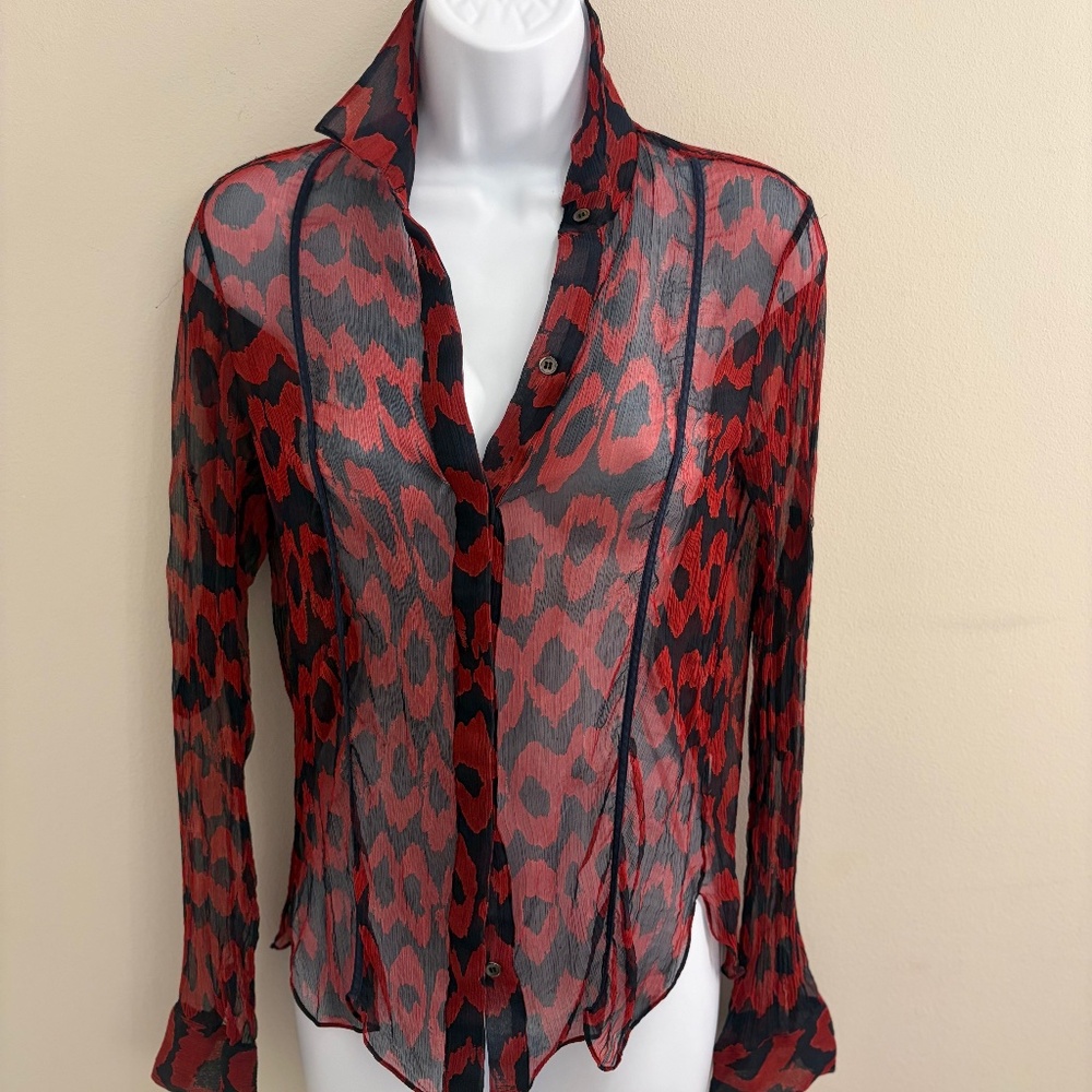 Sheer, light, form fitting Long Sleeved Blouse with optional roll up sleeves-S
